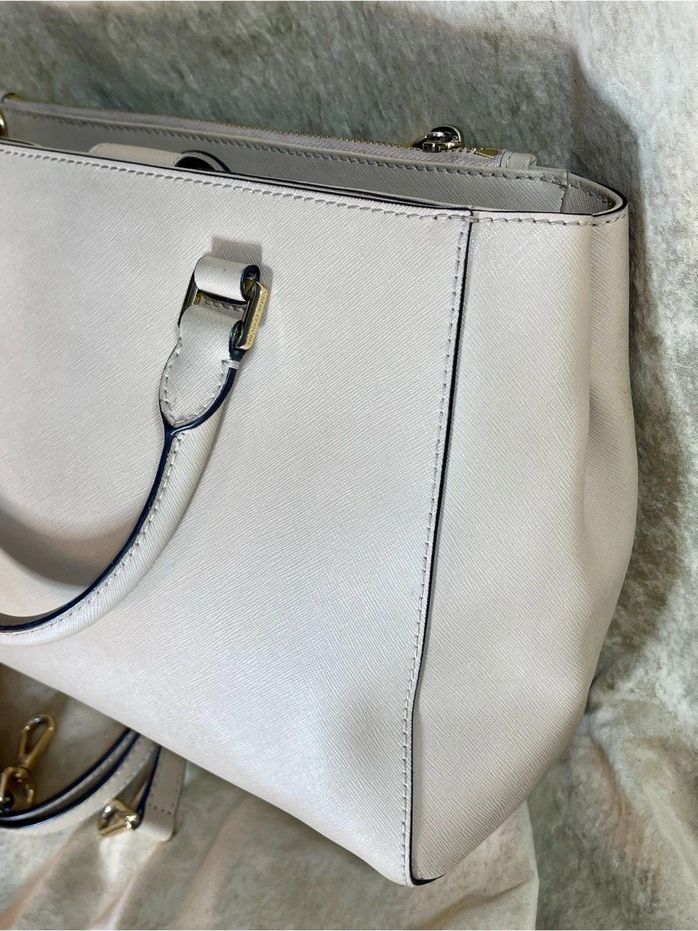 Michael Kors Beige Saffiano Leather Satchel with MK Charm